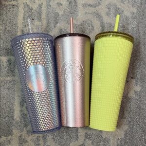 Starbucks Tumbler Trio - Holographic, Rose Gold, Neon Yellow‎